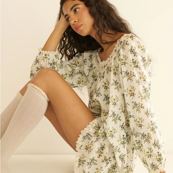 Doen Donelle Cotton Voile Lace Long Sleeve Mini Dress Crème Fleur Du Palais - Picture 2 of 8